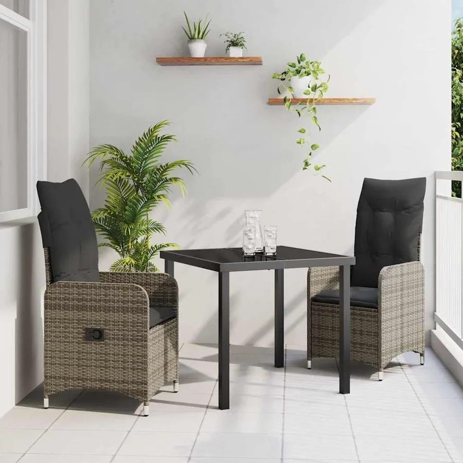 Ensemble de salle à manger pour jardin 3 pcs Gris polyrotin