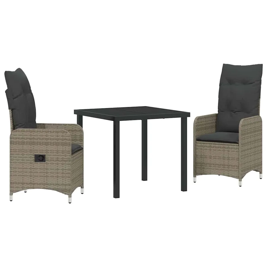 Ensemble de salle à manger pour jardin 3 pcs Gris polyrotin - 2