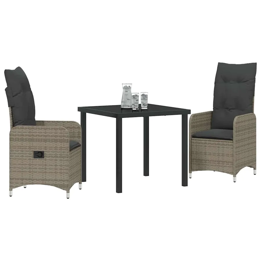 Ensemble de salle à manger pour jardin 3 pcs Gris polyrotin - 3