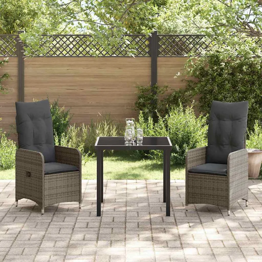 Ensemble de salle à manger pour jardin 3 pcs Gris polyrotin - 4