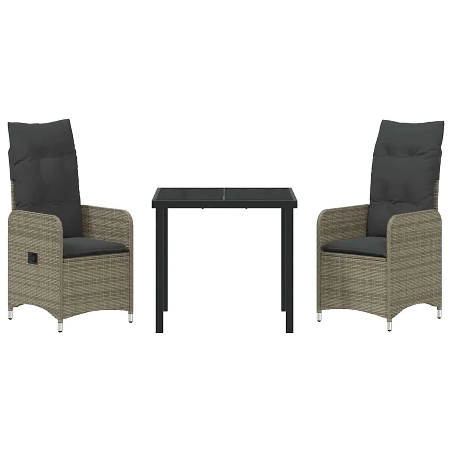 Ensemble de salle à manger pour jardin 3 pcs Gris polyrotin - 7