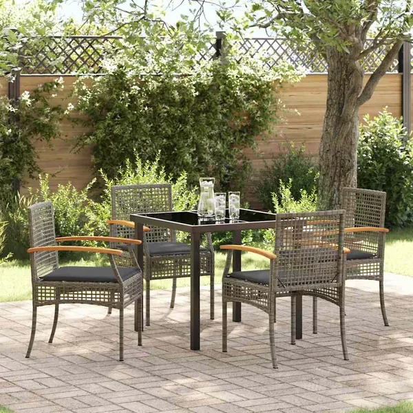 Ensemble de salle à manger pour jardin 5 pcs Gris et Noir Rotin