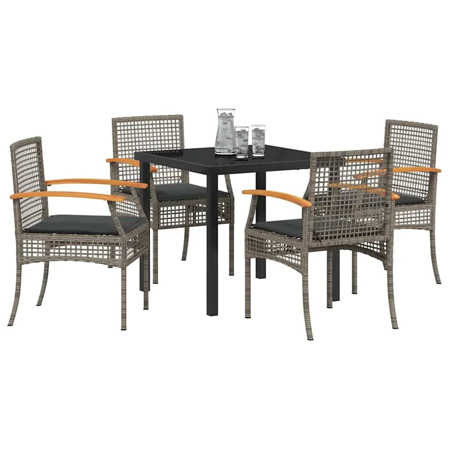 Ensemble de salle à manger pour jardin 5 pcs Gris et Noir Rotin - 3