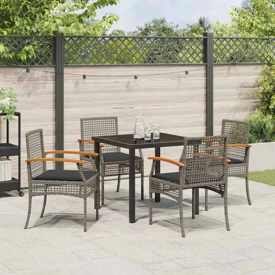 Ensemble de salle à manger pour jardin 5 pcs Gris et Noir Rotin - 4