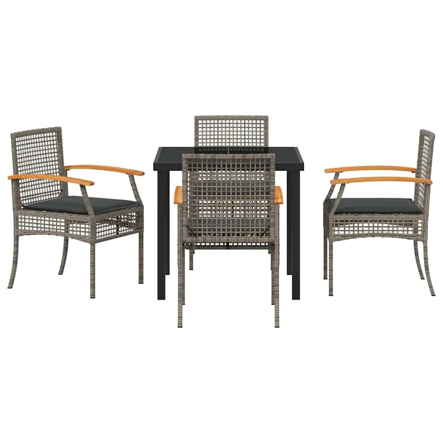 Ensemble de salle à manger pour jardin 5 pcs Gris et Noir Rotin - 6