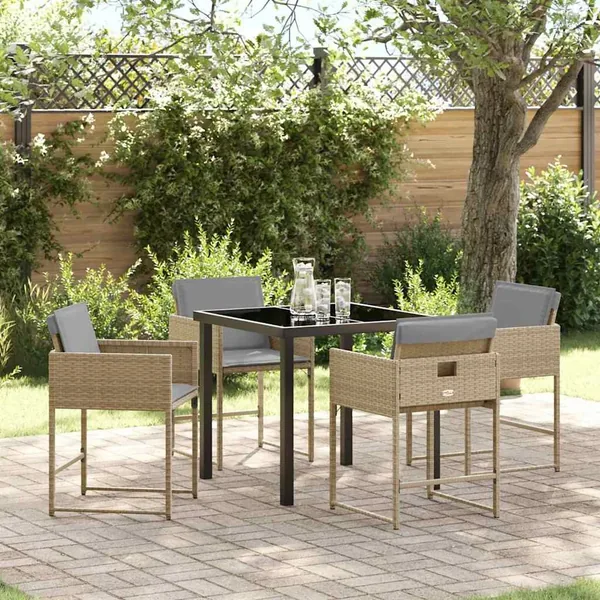 Ensemble de salle à manger pour jardin 5 pcs Beige polyrotin