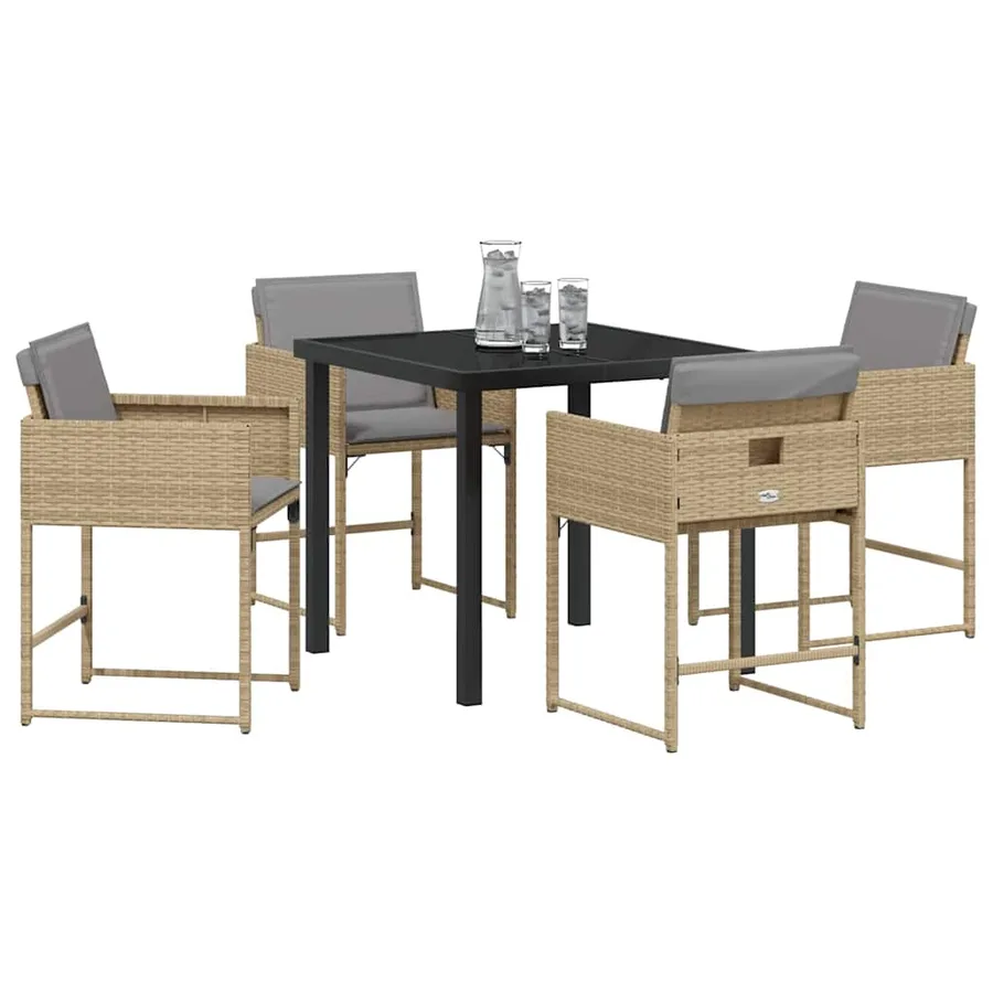 Ensemble de salle à manger pour jardin 5 pcs Beige polyrotin - 3