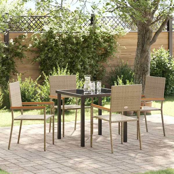 Ensemble de salle à manger pour jardin 5 pcs Beige polyrotin