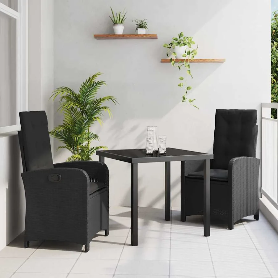 Ensemble de salle à manger pour jardin 3 pcs Noir polyrotin