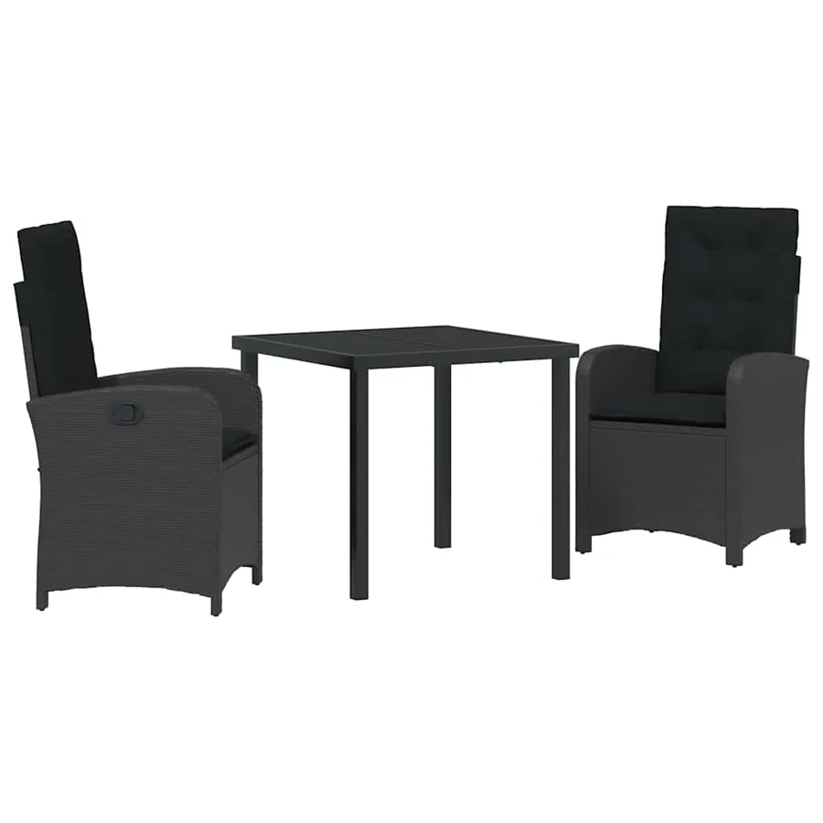 Ensemble de salle à manger pour jardin 3 pcs Noir polyrotin - 2