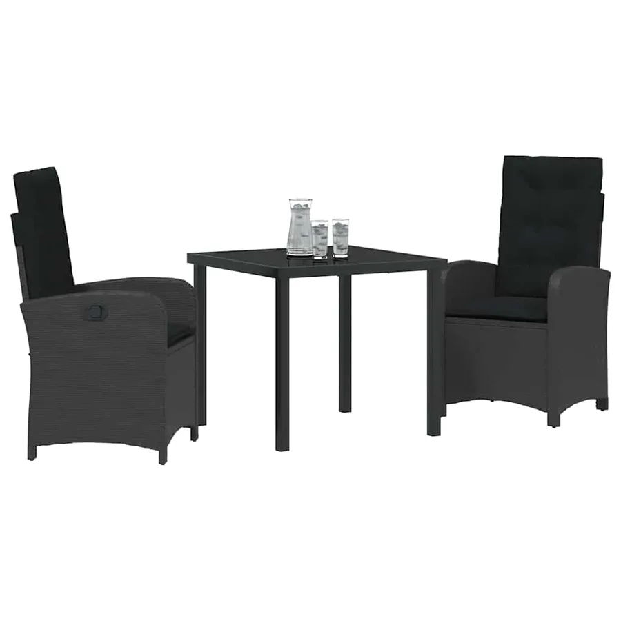 Ensemble de salle à manger pour jardin 3 pcs Noir polyrotin - 3