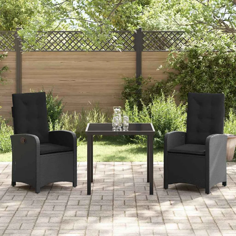 Ensemble de salle à manger pour jardin 3 pcs Noir polyrotin - 4