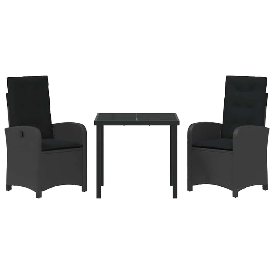 Ensemble de salle à manger pour jardin 3 pcs Noir polyrotin - 7