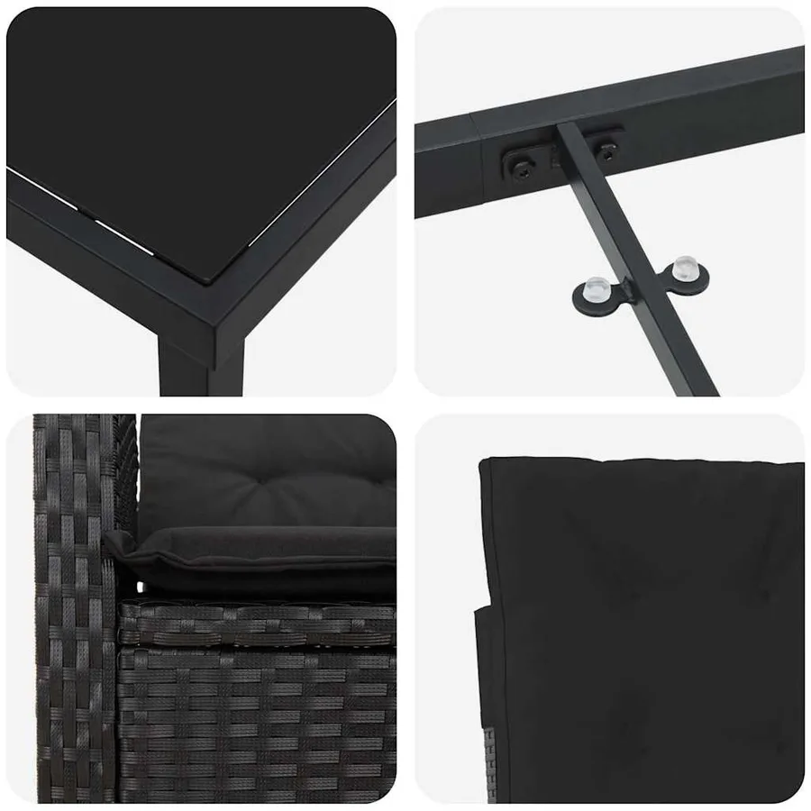 Ensemble de salle à manger pour jardin 3 pcs Noir polyrotin - 9