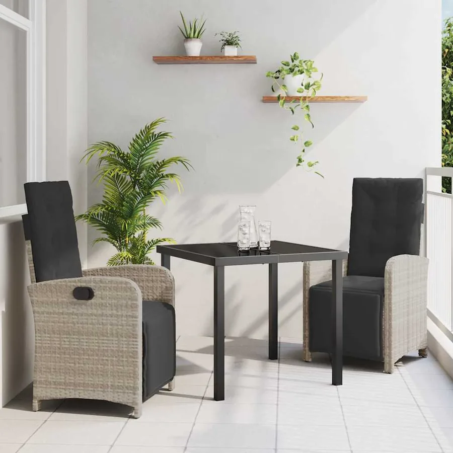 Ensemble de salle à manger pour jardin 3 pcs Gris clair