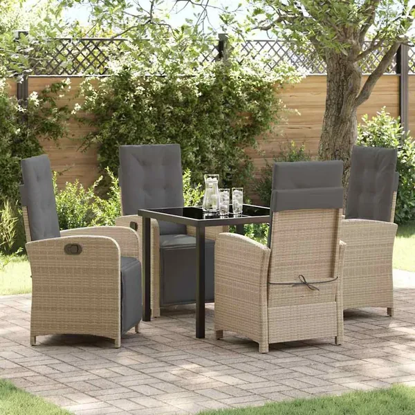 Ensemble de salle à manger pour jardin 5 pcs Beige polyrotin