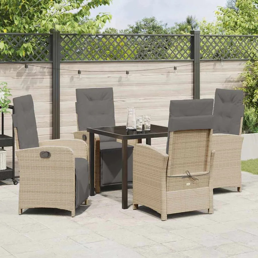 Ensemble de salle à manger pour jardin 5 pcs Beige polyrotin - 4