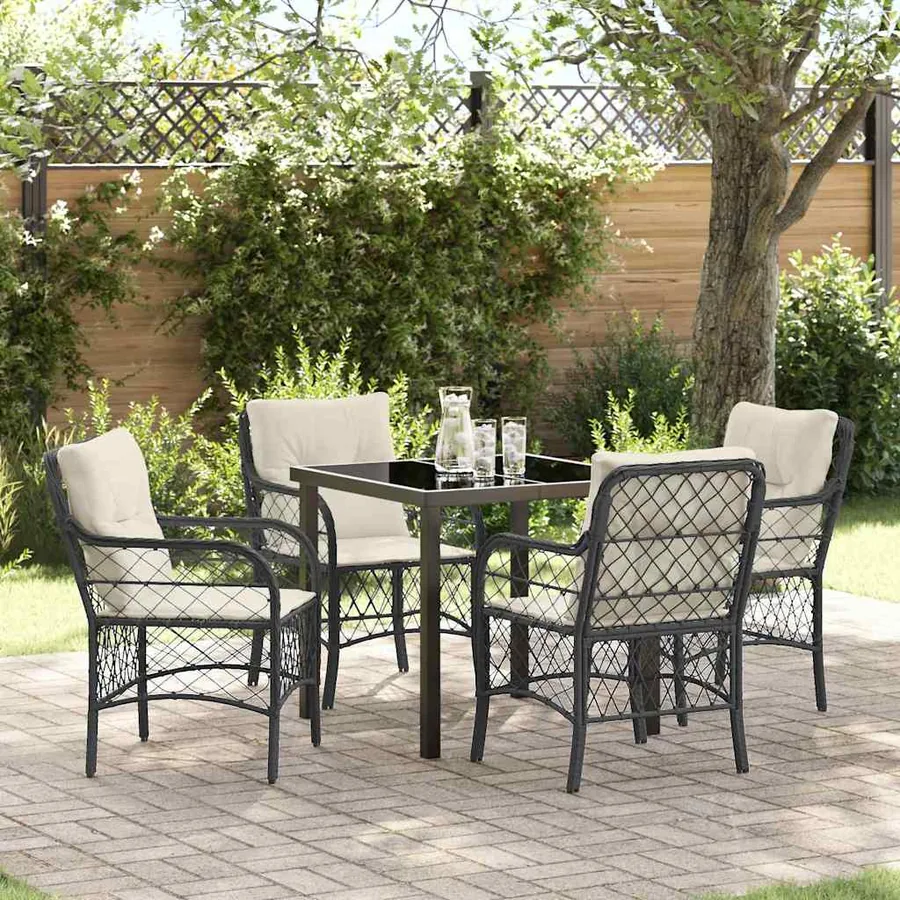Ensemble de salle à manger pour jardin 5 pcs Noir polyrotin
