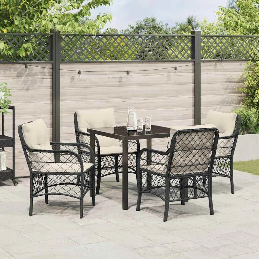 Ensemble de salle à manger pour jardin 5 pcs Noir polyrotin - 4