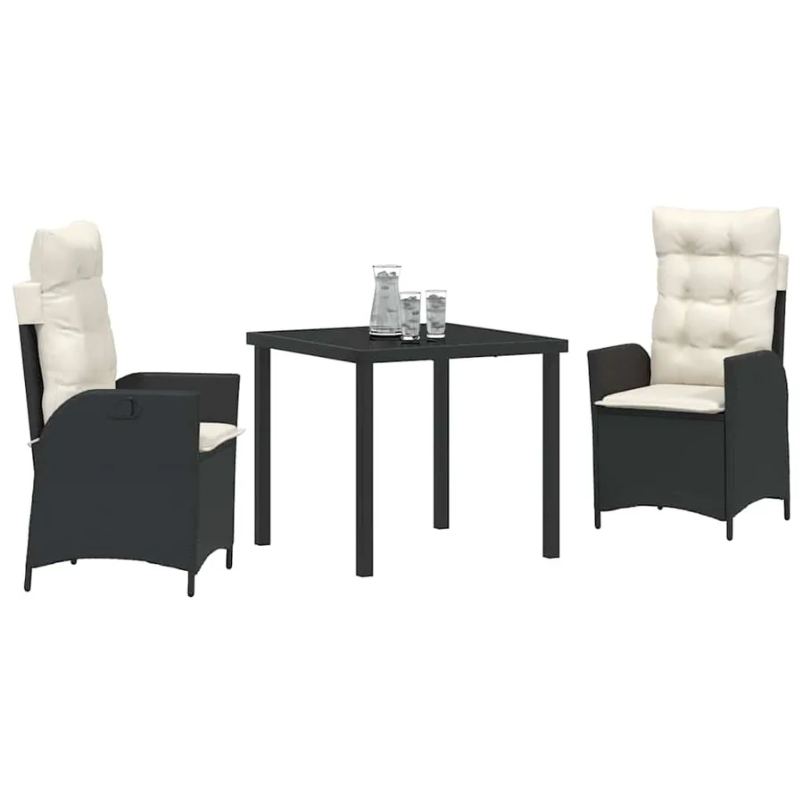 Ensemble de salle à manger pour jardin 3 pcs Noir polyrotin - 3