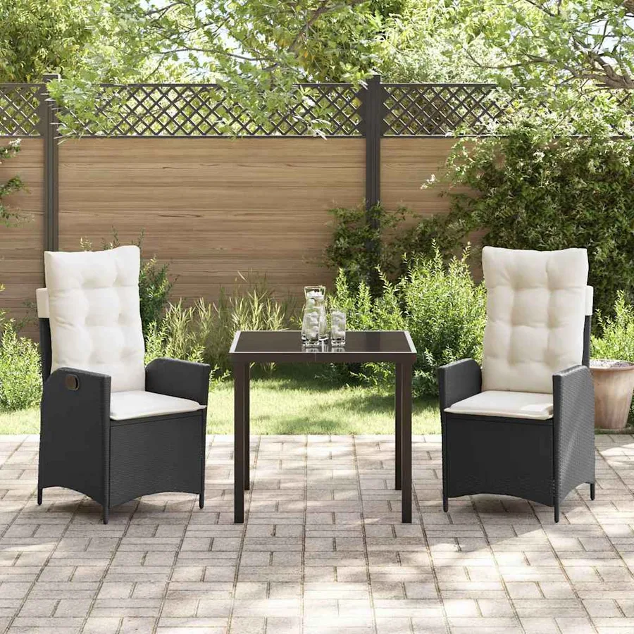 Ensemble de salle à manger pour jardin 3 pcs Noir polyrotin - 4