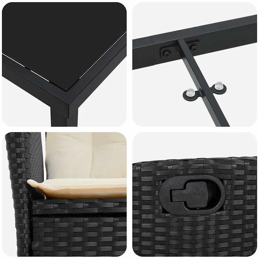 Ensemble de salle à manger pour jardin 3 pcs Noir polyrotin - 9
