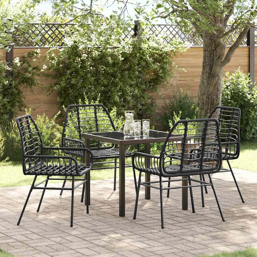 Ensemble de salle à manger pour jardin 5 pcs Noir polyrotin