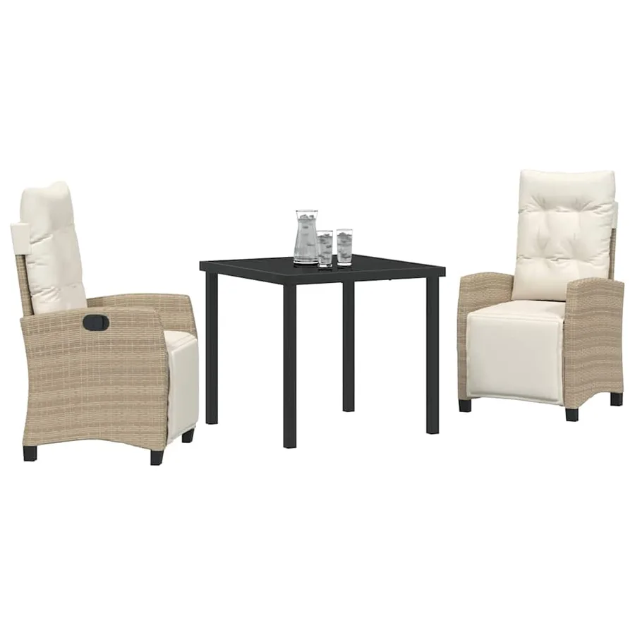 Ensemble de salle à manger pour jardin 3 pcs Beige polyrotin - 3