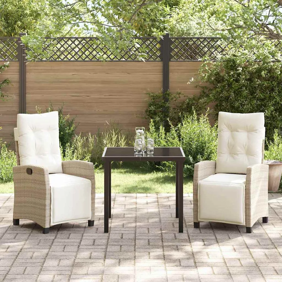 Ensemble de salle à manger pour jardin 3 pcs Beige polyrotin - 4