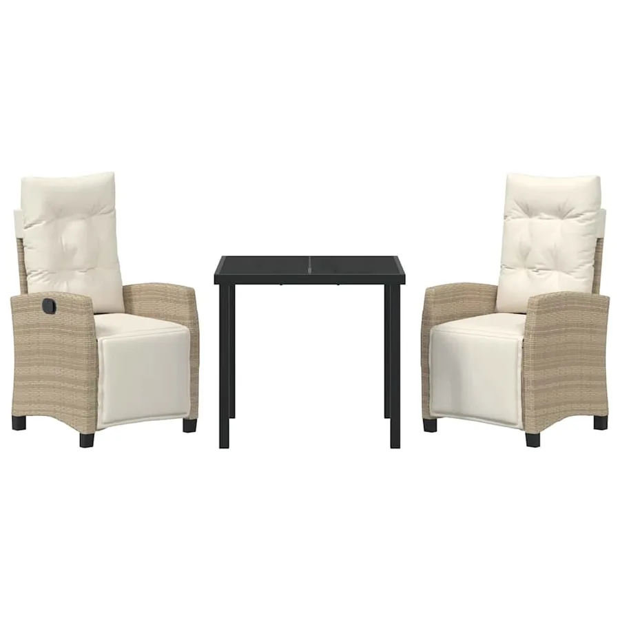 Ensemble de salle à manger pour jardin 3 pcs Beige polyrotin - 7