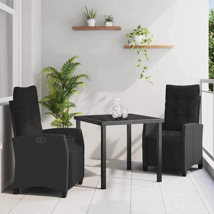 Ensemble de salle à manger pour jardin 3 pcs Noir polyrotin