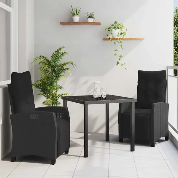 Ensemble de salle à manger pour jardin 3 pcs Noir polyrotin