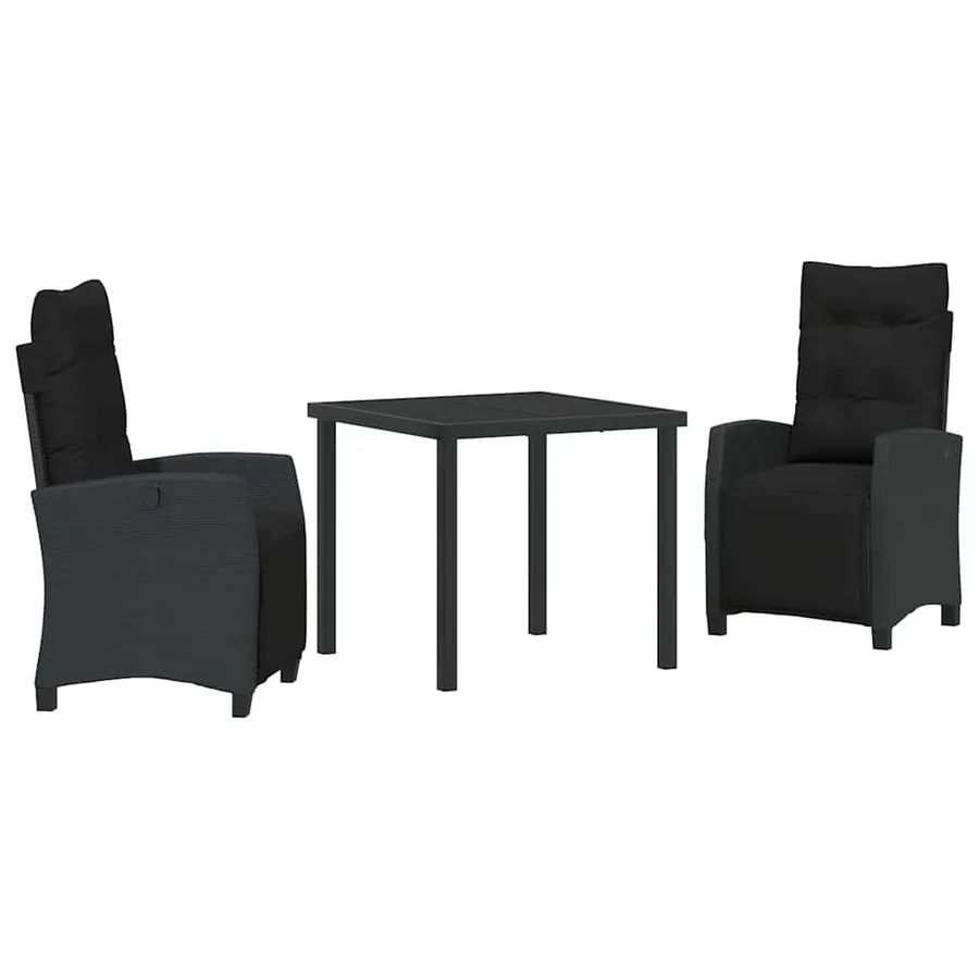 Ensemble de salle à manger pour jardin 3 pcs Noir polyrotin - 2