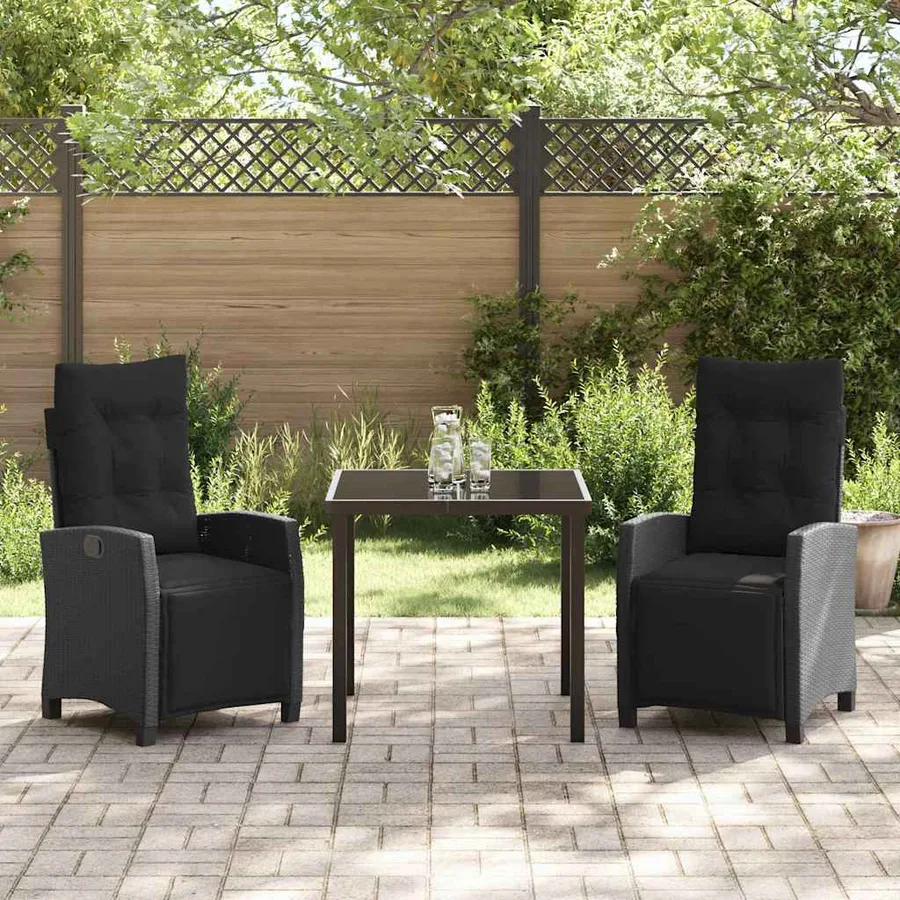 Ensemble de salle à manger pour jardin 3 pcs Noir polyrotin - 4