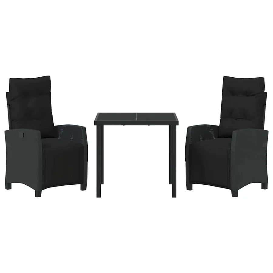 Ensemble de salle à manger pour jardin 3 pcs Noir polyrotin - 7