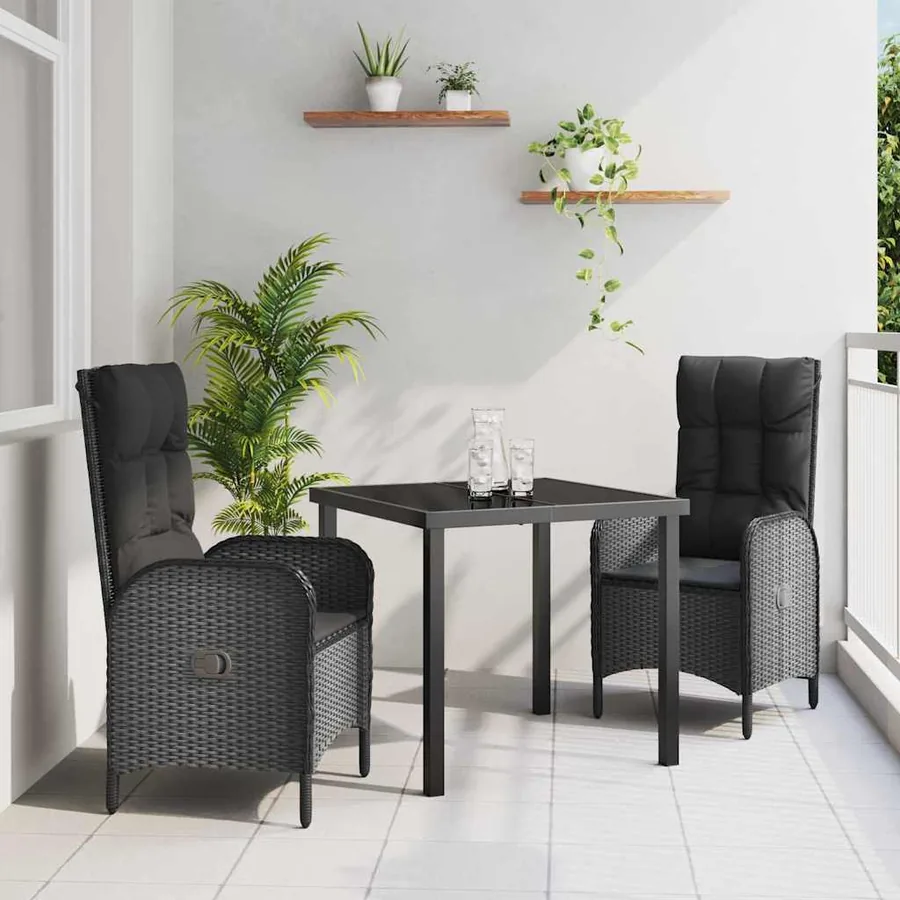 Ensemble de salle à manger pour jardin 3 pcs Noir polyrotin