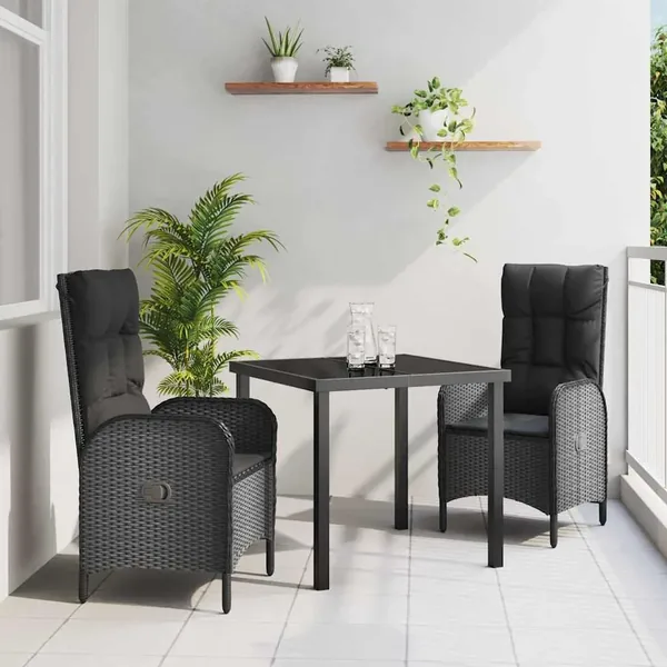 Ensemble de salle à manger pour jardin 3 pcs Noir polyrotin