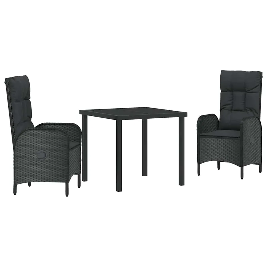 Ensemble de salle à manger pour jardin 3 pcs Noir polyrotin - 2