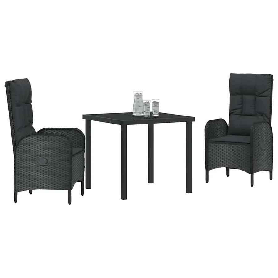 Ensemble de salle à manger pour jardin 3 pcs Noir polyrotin - 3