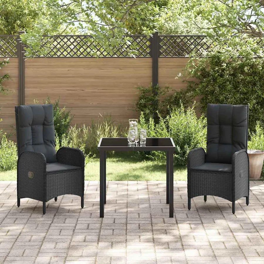 Ensemble de salle à manger pour jardin 3 pcs Noir polyrotin - 4