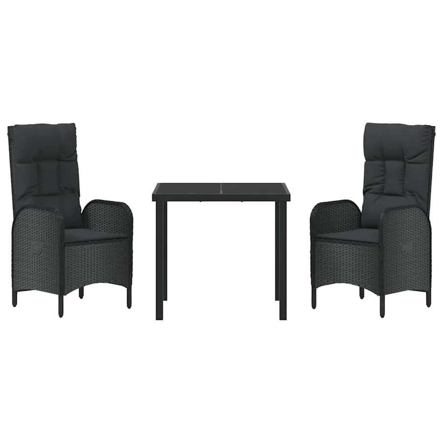 Ensemble de salle à manger pour jardin 3 pcs Noir polyrotin - 7