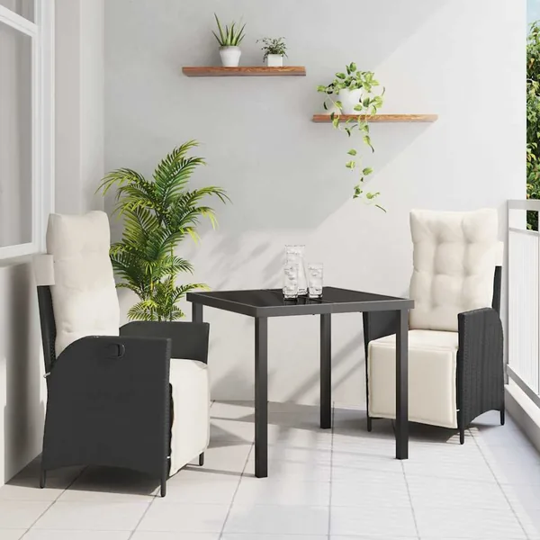 Ensemble de salle à manger pour jardin 3 pcs Noir polyrotin