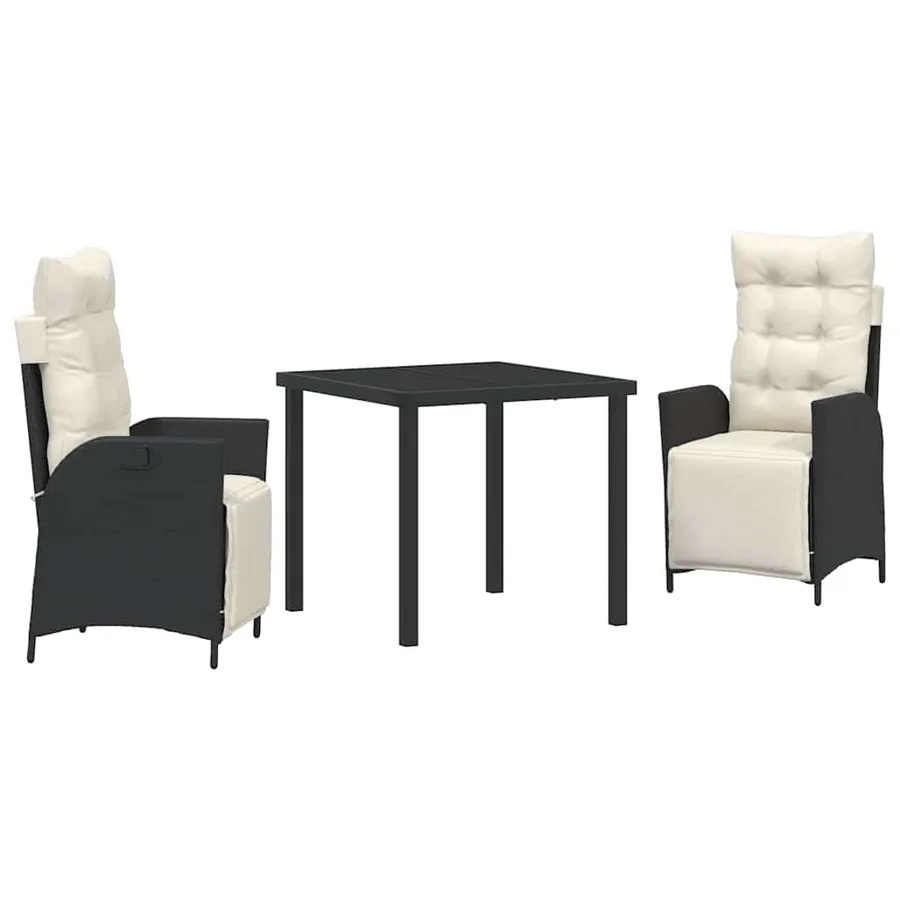 Ensemble de salle à manger pour jardin 3 pcs Noir polyrotin - 2