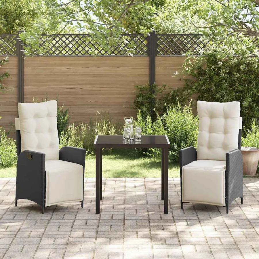 Ensemble de salle à manger pour jardin 3 pcs Noir polyrotin - 4