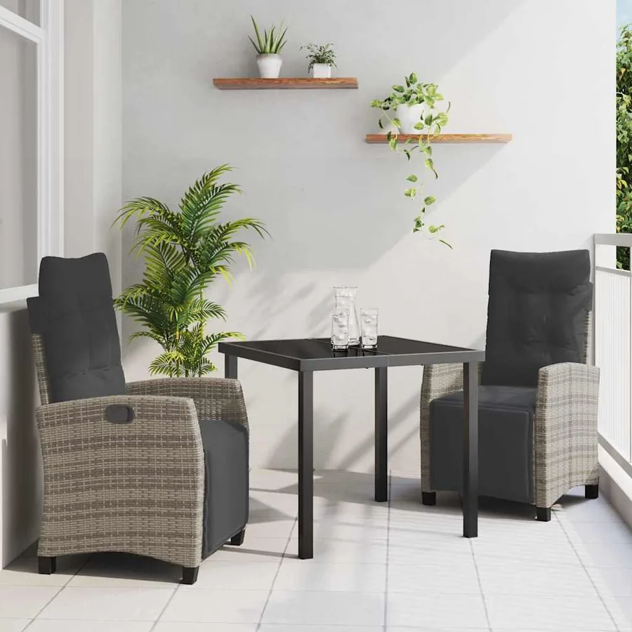 Ensemble de salle à manger pour jardin 3 pcs Gris polyrotin
