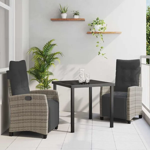 Ensemble de salle à manger pour jardin 3 pcs Gris polyrotin