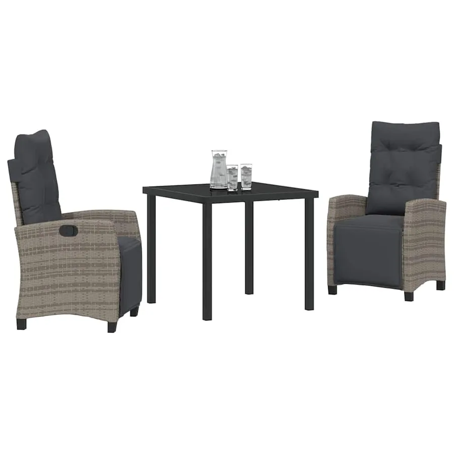 Ensemble de salle à manger pour jardin 3 pcs Gris polyrotin - 3