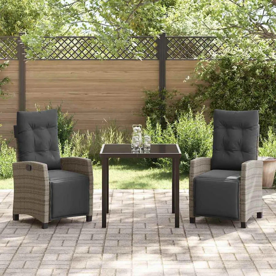 Ensemble de salle à manger pour jardin 3 pcs Gris polyrotin - 4