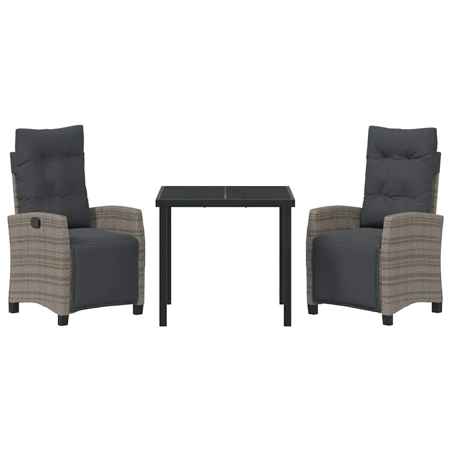 Ensemble de salle à manger pour jardin 3 pcs Gris polyrotin - 7