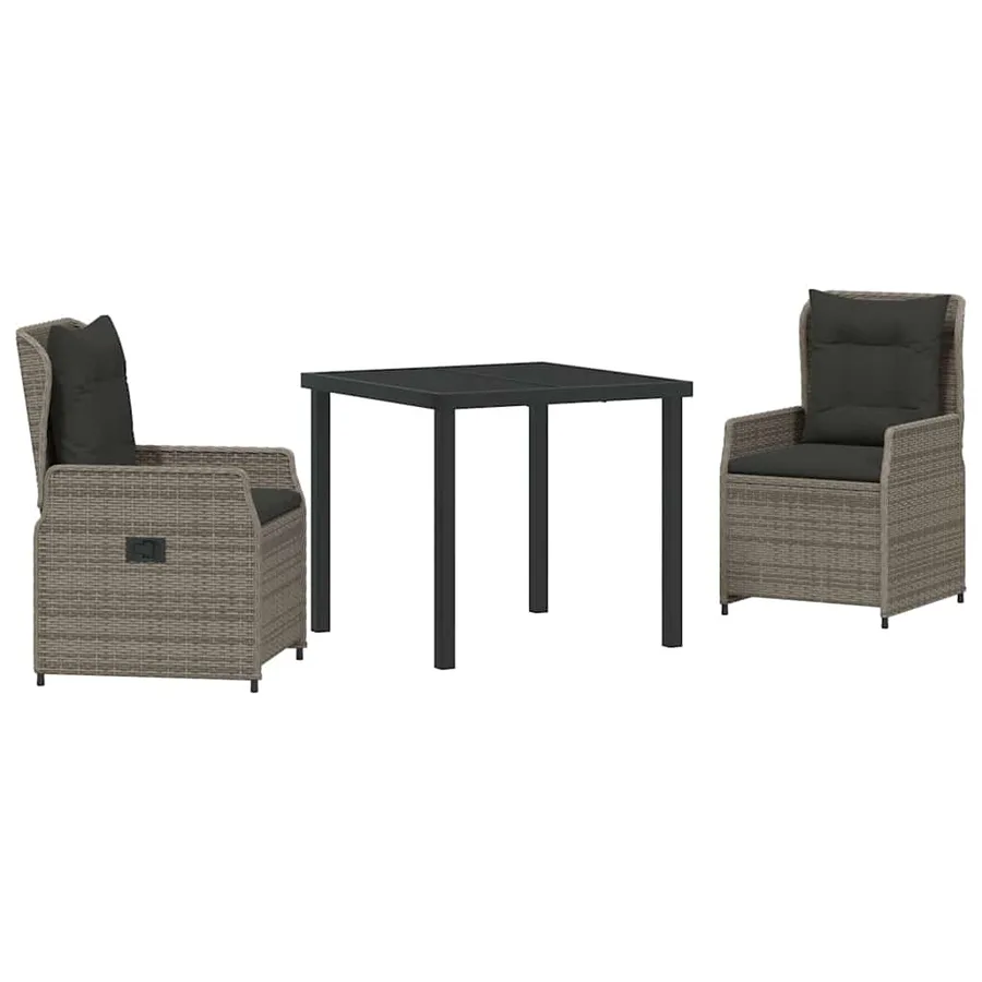 Ensemble de salle à manger pour jardin 3 pcs Gris polyrotin - 2